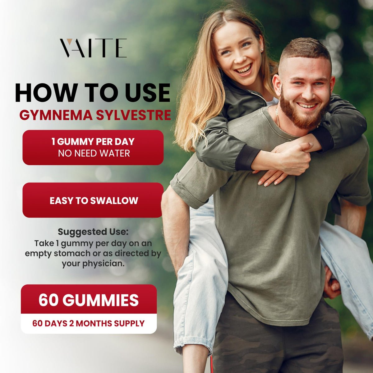 VAITE Gymnema Sylvestre Gummies 600mg β 60 Chews, Non-GMO, Gluten-Free