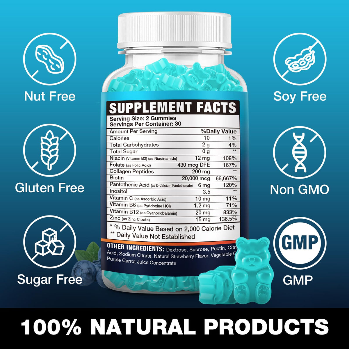 VAJYKEWJY 2 Pack Vegan Biotin Gummies β 20,000 mcg per Serving, Hair Skin Nails | 120 Gummies
