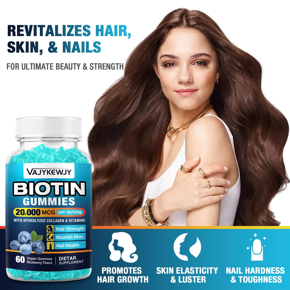 VAJYKEWJY 2 Pack Vegan Biotin Gummies β 20,000 mcg per Serving, Hair Skin Nails | 120 Gummies