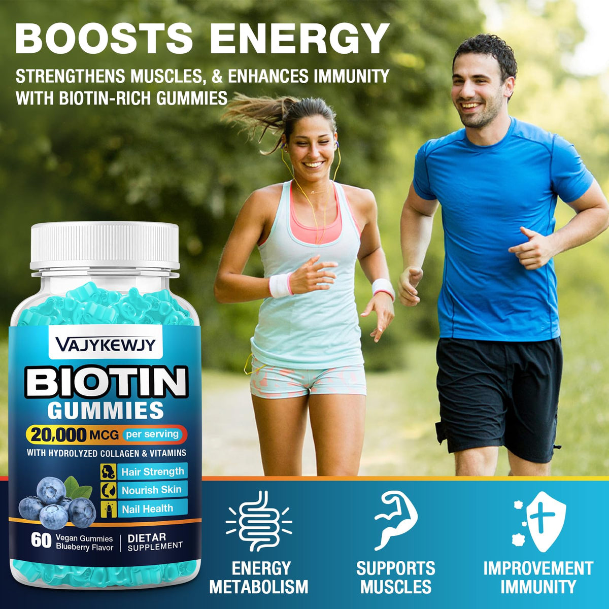 VAJYKEWJY 2 Pack Vegan Biotin Gummies β 20,000 mcg per Serving, Hair Skin Nails | 120 Gummies