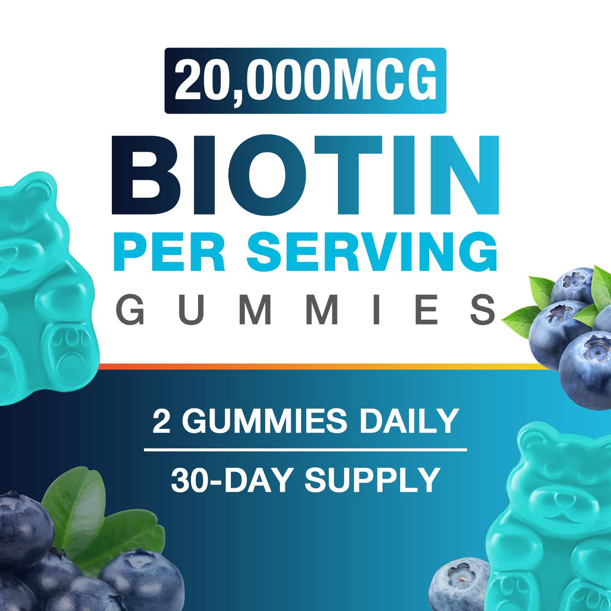 VAJYKEWJY 2 Pack Vegan Biotin Gummies β 20,000 mcg per Serving, Hair Skin Nails | 120 Gummies