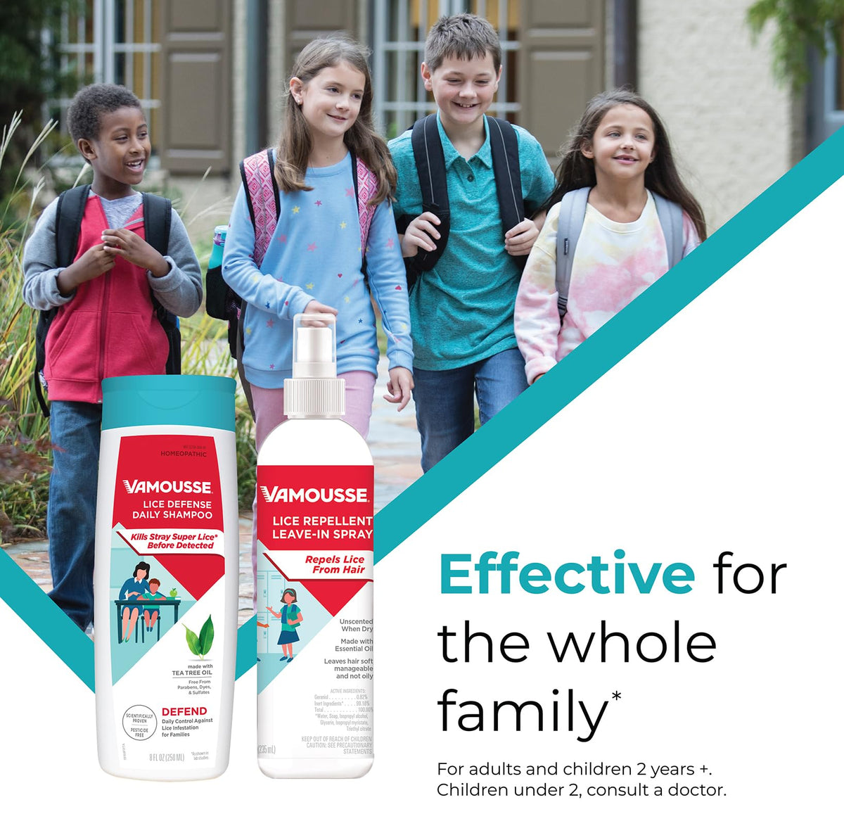 Vamousse PRO Kit di emergenza per pidocchi – Mousse ad azione rapida, shampoo quotidiano, repellente e pettine per tutte le età