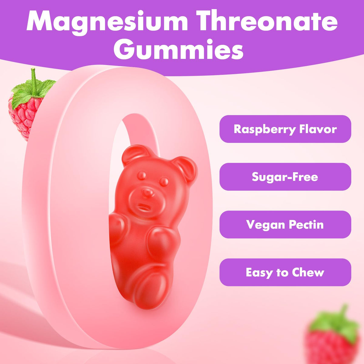 VCCHUYH Magnesium Threonate Gummies β 1000mg, Raspberry, for Kids & Adults