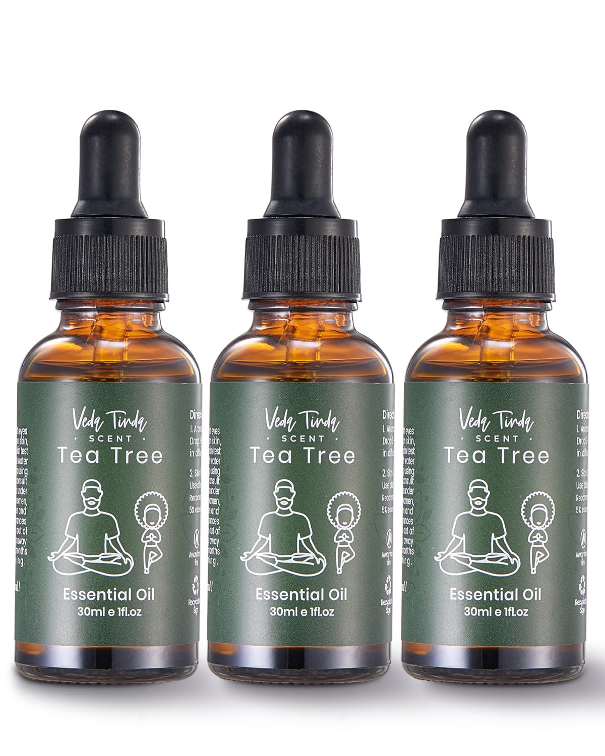 VEDA TINDA SCENT Tea Tree Oil with Dropper β 3x1oz for Diffuser & Skin/Hair Care