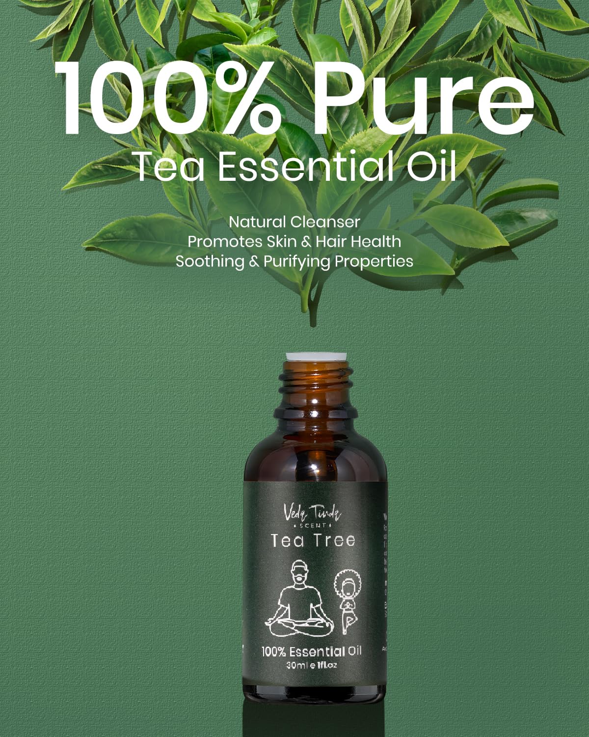 VEDA TINDA SCENT Tea Tree Oil with Dropper β 3x1oz for Diffuser & Skin/Hair Care