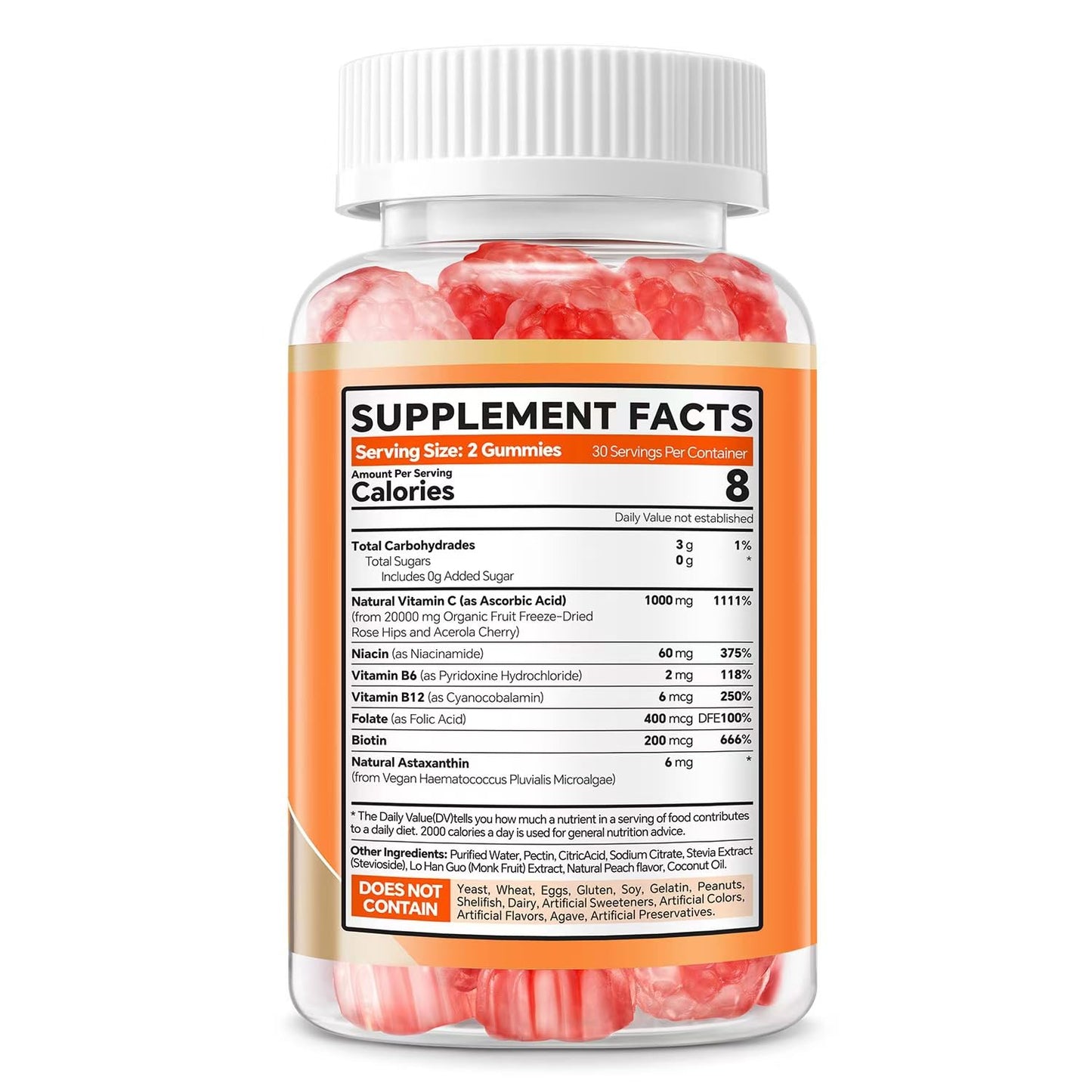 VEETAGYO Astaxanthin 6mg + Liposomal Vitamin C 1000mg - 60 Gummies | Gelatin Free