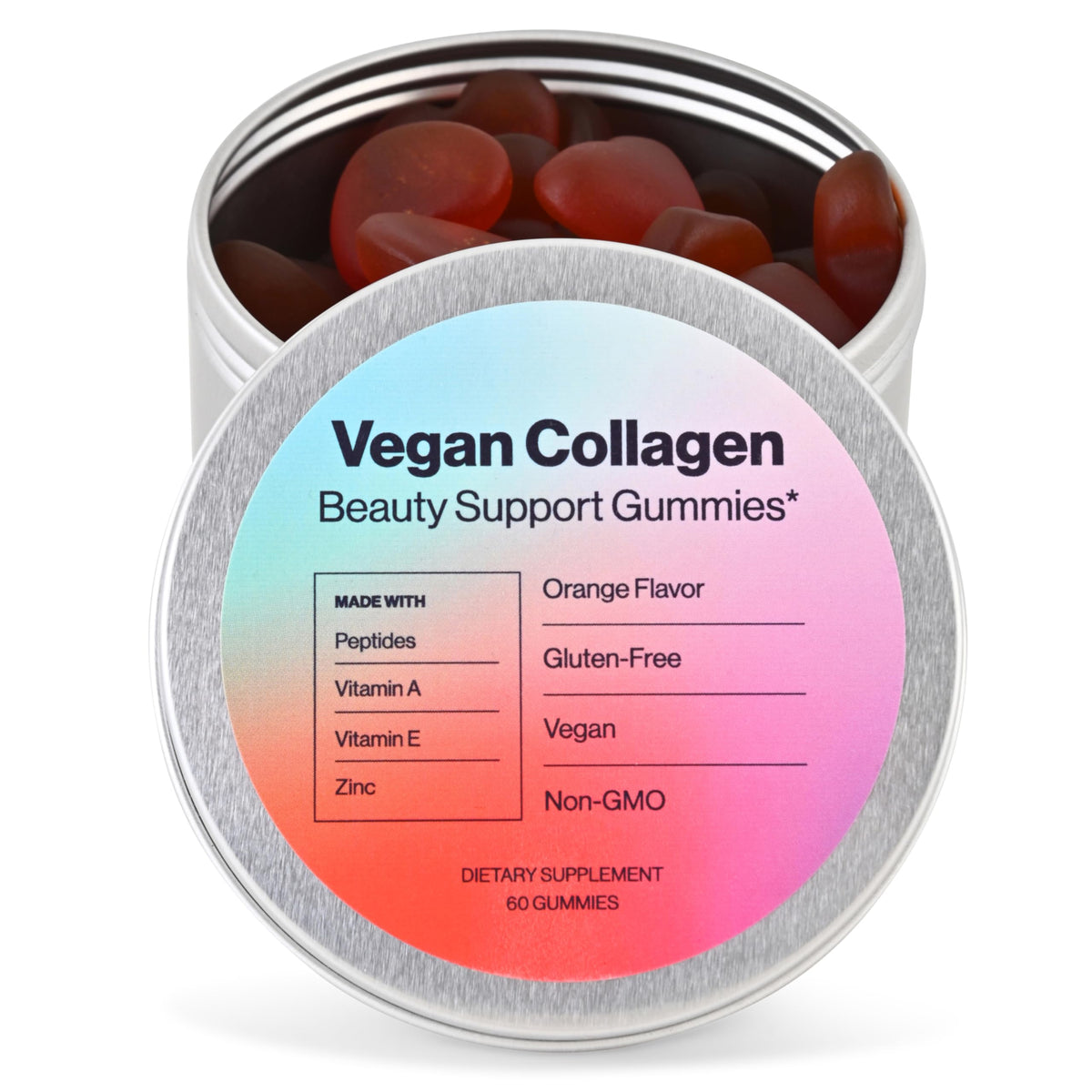 Vegan Beauty Gummies β Collagen Booster with Biotin (60 Gummies, Plastic-Free Tin)