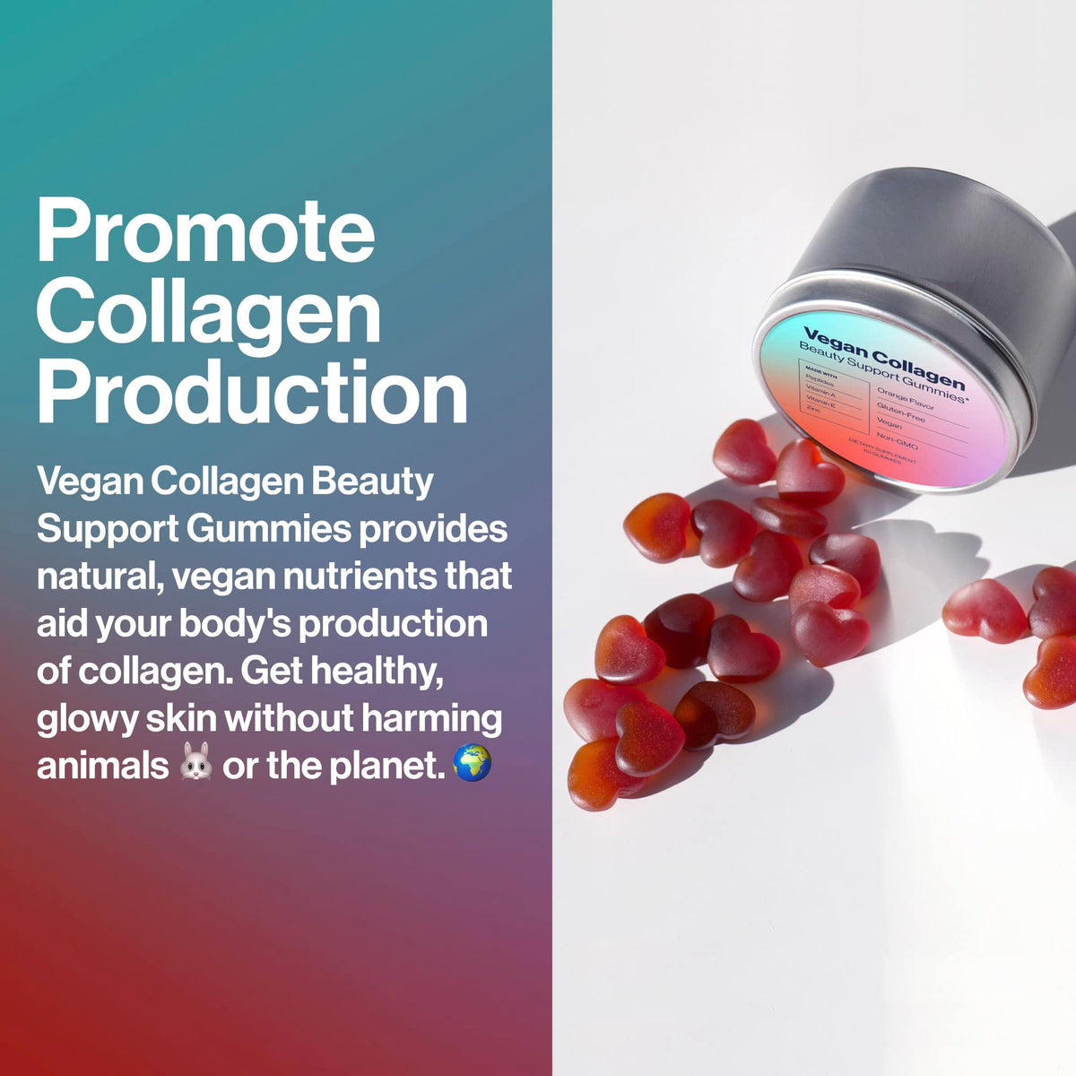 Vegan Beauty Gummies β Collagen Booster with Biotin (60 Gummies, Plastic-Free Tin)