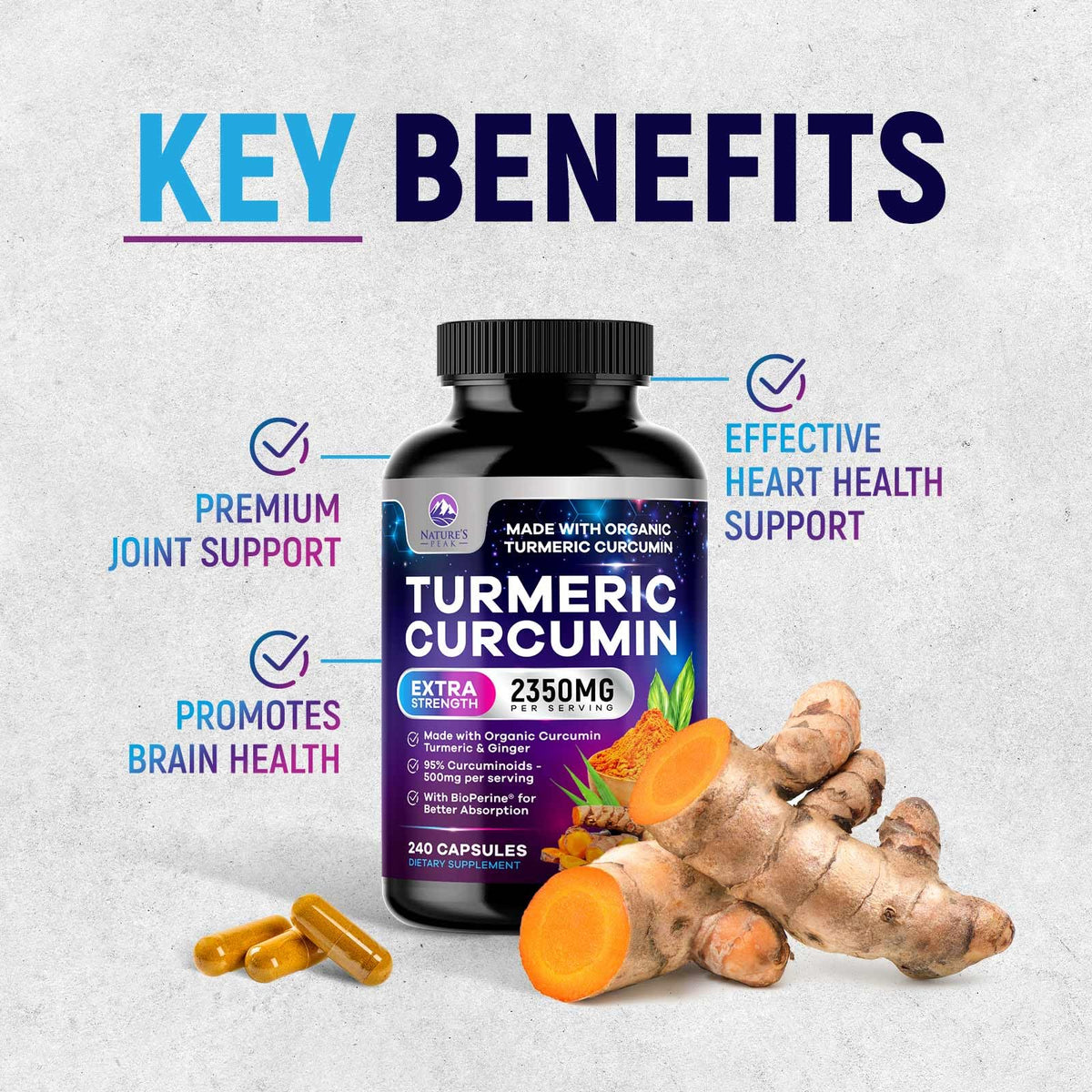 Turmeric Curcumin 2350mg with BioPerine - 240 Vegan Capsules | Joint & Immune Support