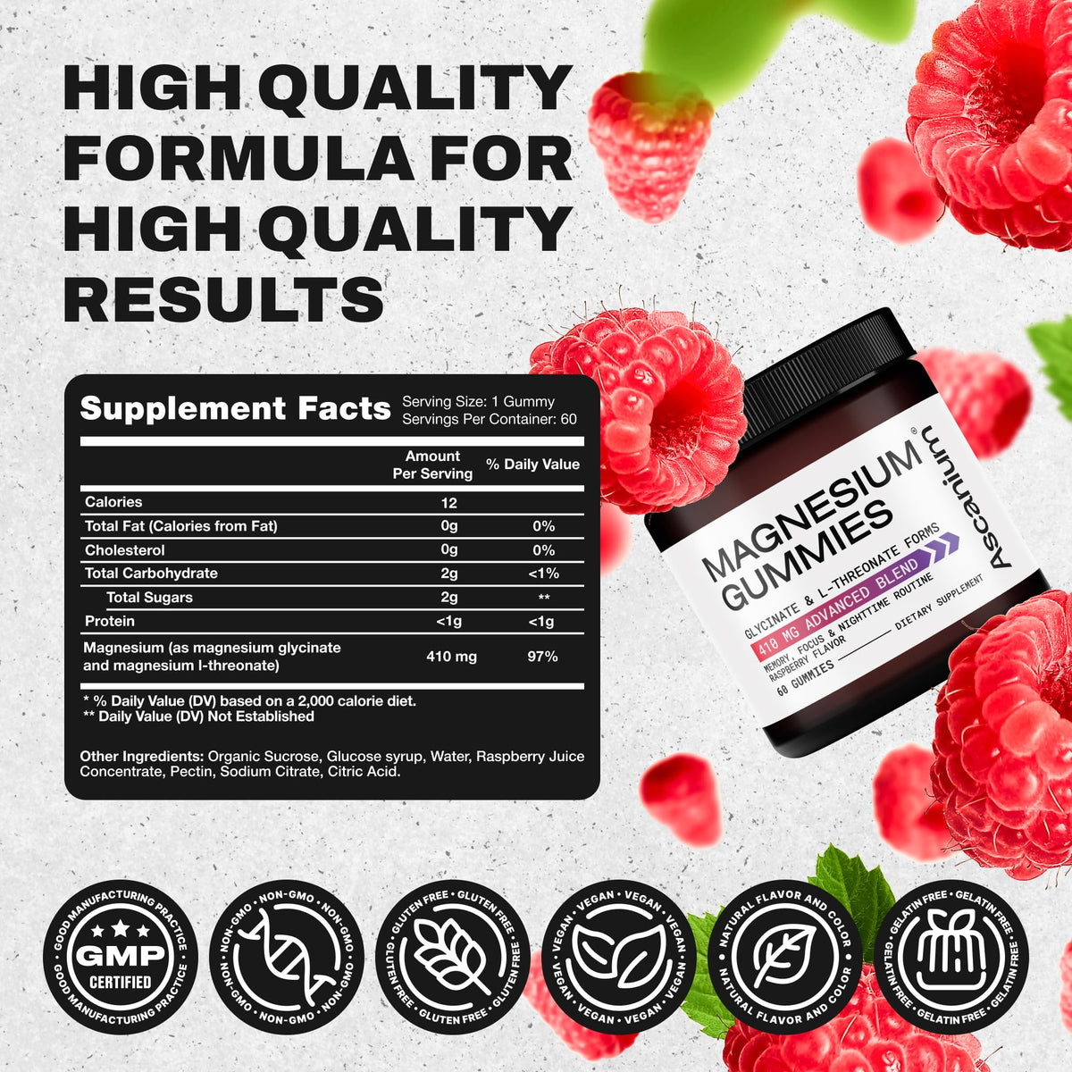 Magnesium Gummies 410 mg β Vegan Glycinate & L-Threonate, 60 Chewables