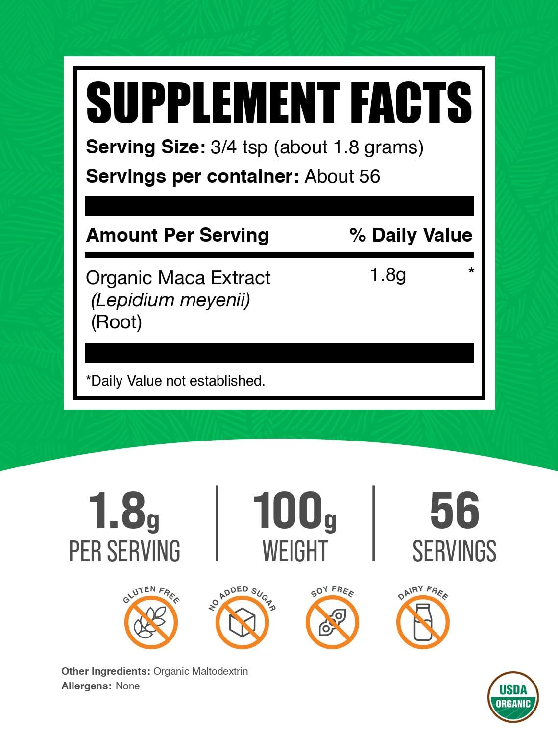 BulkSupplements Organic Maca Root Extract Powder β 100g, Vegan & Gluten Free | 1.8 g per Serving