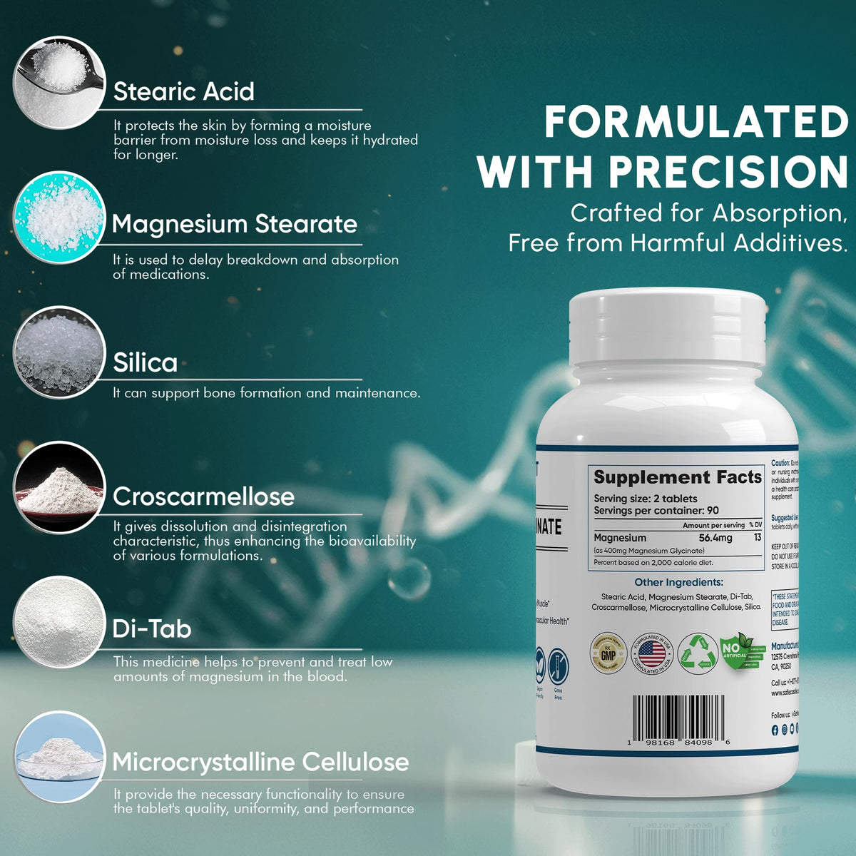 400 mg Magnesio Glicinato – 180 Compresse | Alto Assorbimento, Non-OGM
