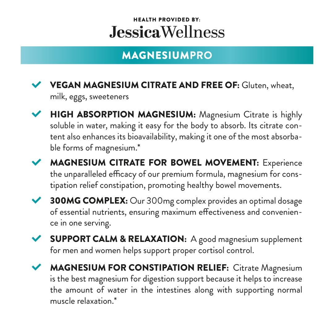 Magnesium Citrate Capsules 300mg β Digestive Support & Relaxation | Vegan 90ct | Jessica Wellness