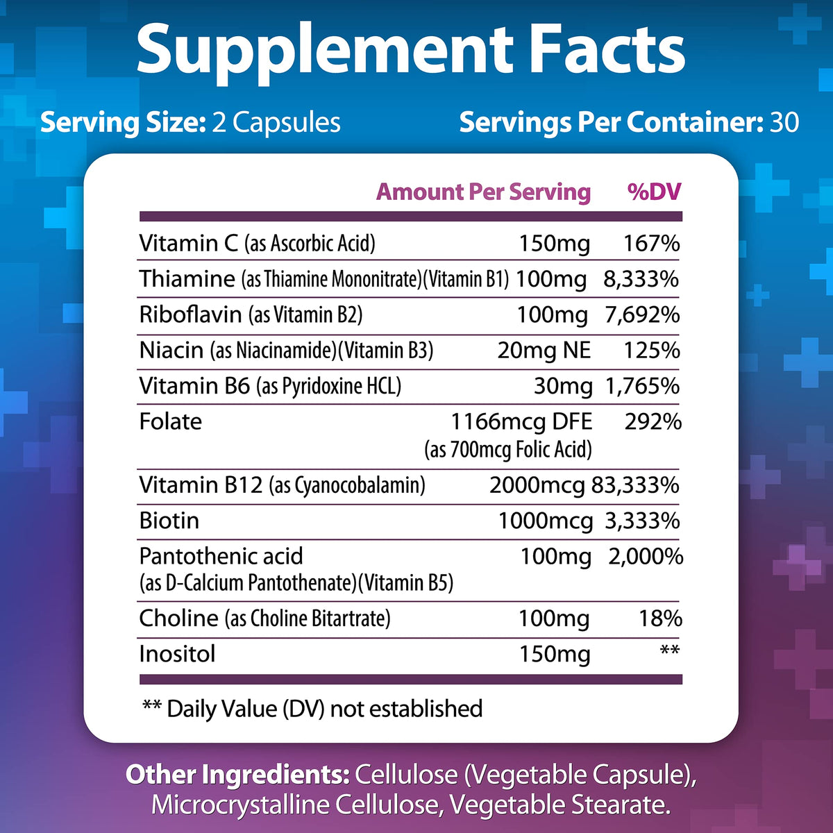 Vitamin B Complex + Vitamin C - Immune, Energy & Metabolism Support | 60 Caps | Vegan