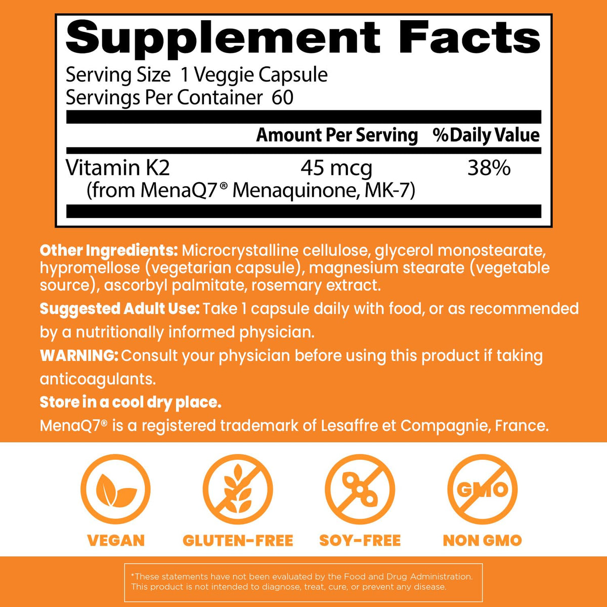 Doctors Best Vitamin K2 MK-7 (MenaQ7) – 60 كبسولة نباتية – لدعم العظام والأنسجة
