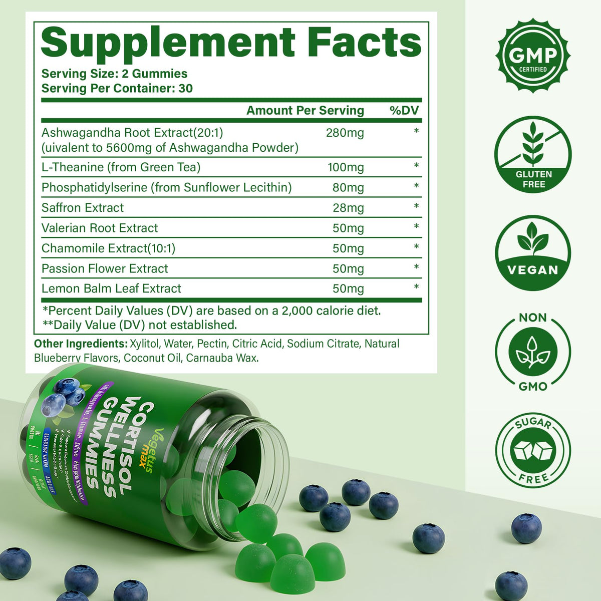 VEGETUSMAX Cortisol Gummies β Low Cortisol Support for Women, Sleep & Stress Relief, Vegan