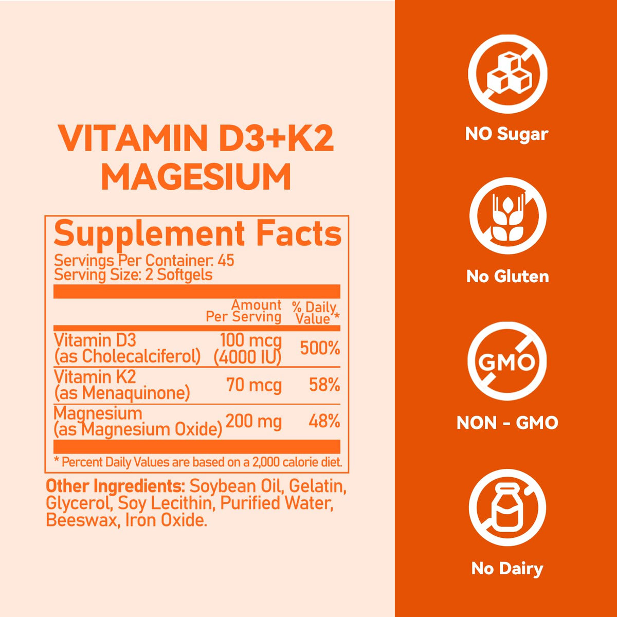 Vevoec Vitamina D3 K2 4000UI con Complesso di Magnesio – 90 Perle | Supporto Immunitario e Salute delle Ossa