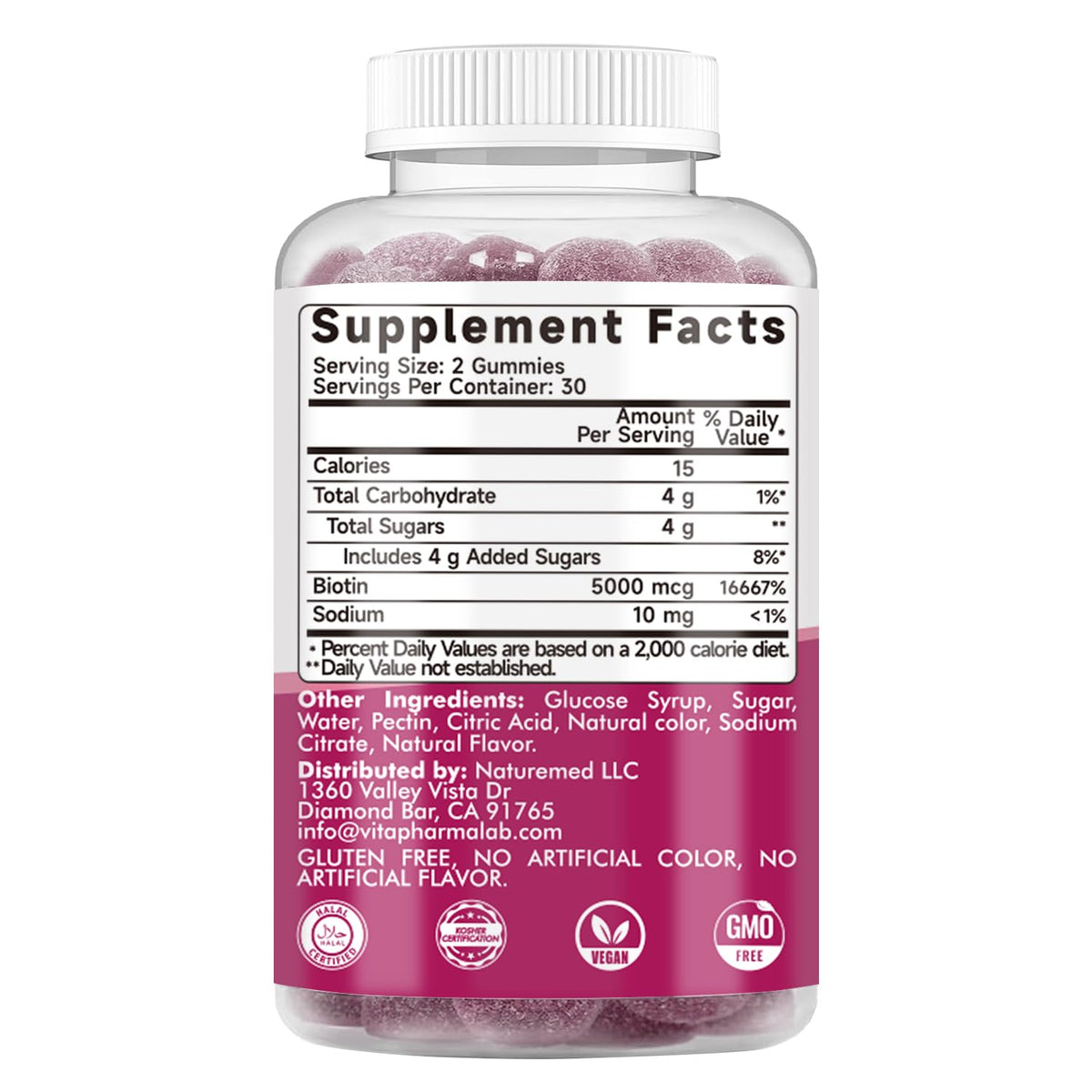 Vevoec Gynable Biotin Gummies 5000 mcg β Hair Skin Nails (60 Count)