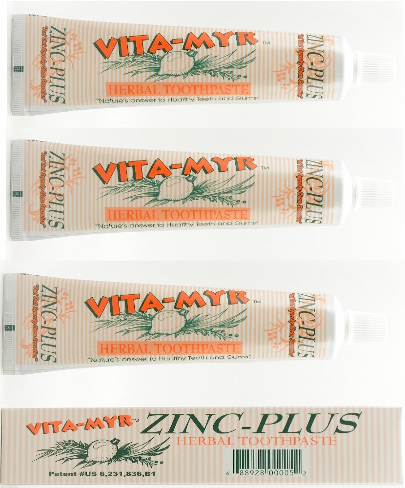 Confezione da 3 dentifrici VITA-MYR Zinco Plus 118 ml - Senza fluoro, senza SLS