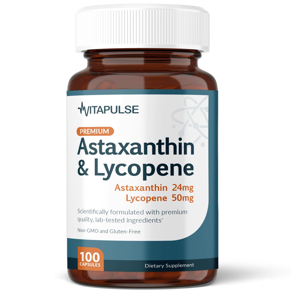 VitaPulse Astaxanthin 24mg with Lycopene 50mg β 100 Vegetarian Capsules | Non-GMO & Gluten Free