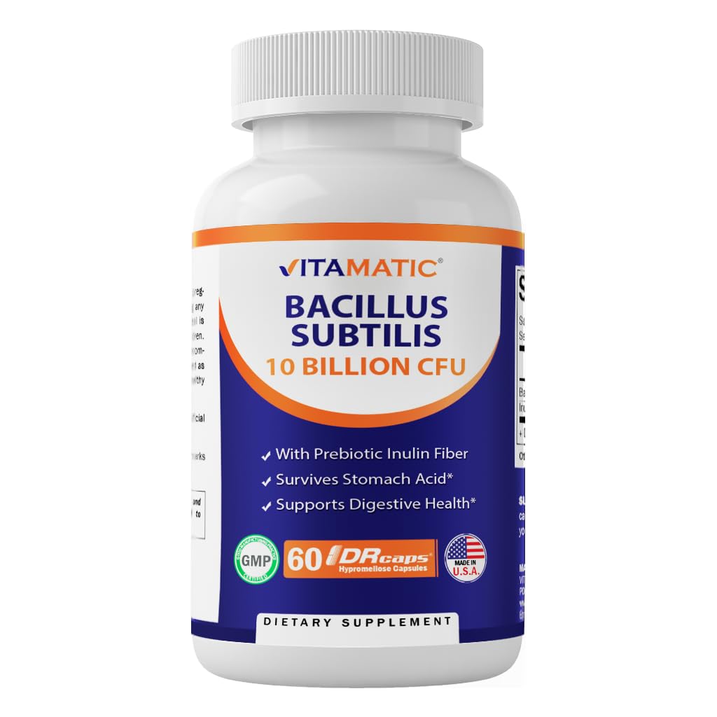 Vitamatic Bacillus Subtilis 10B DR Capsule β 60 Count | Digestive & Immune Health + Prebiotic Inulin