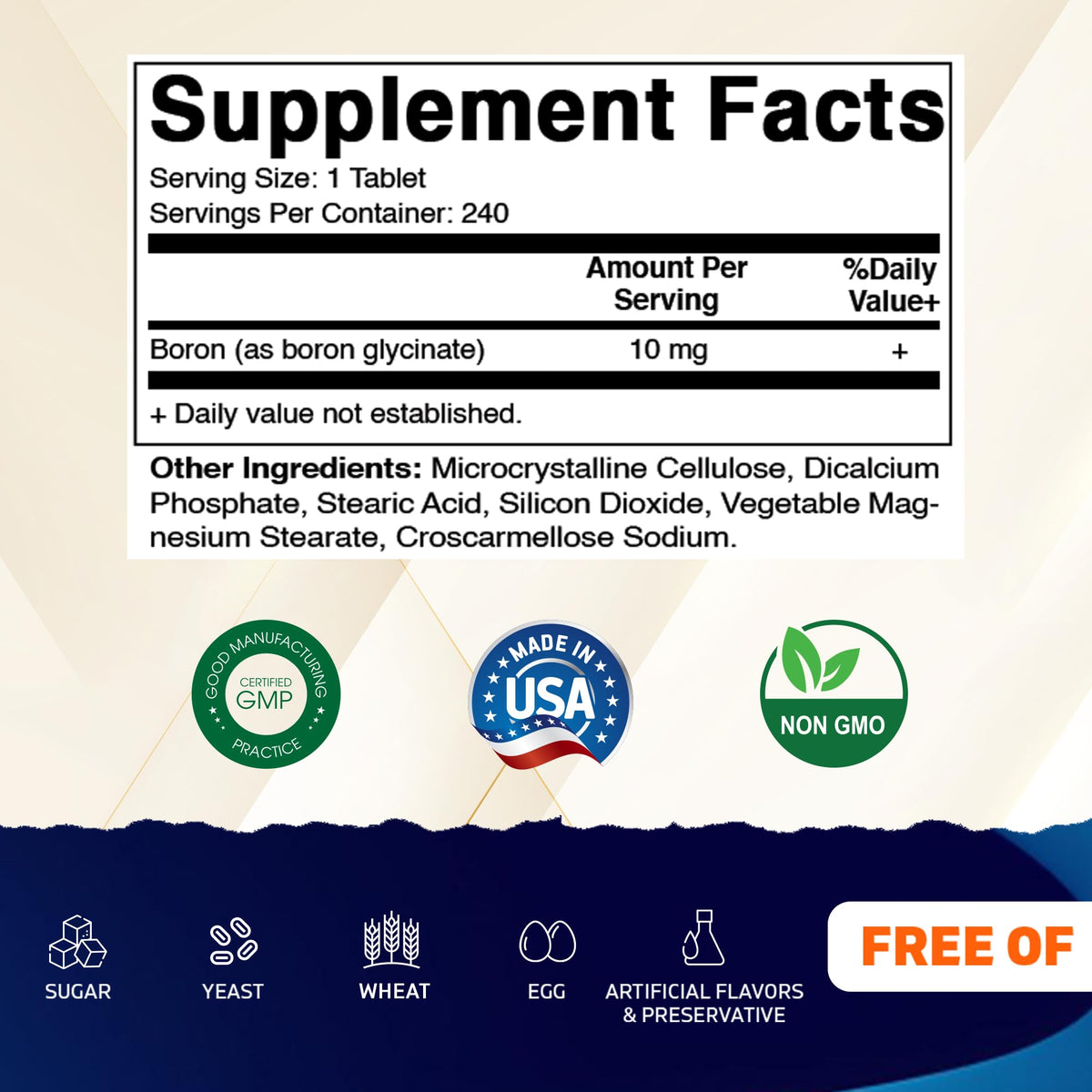 Vitamatic Chelated Boron Glycinate 10mg β 240 Tablets | Supports Hormone Balance & Bone Health