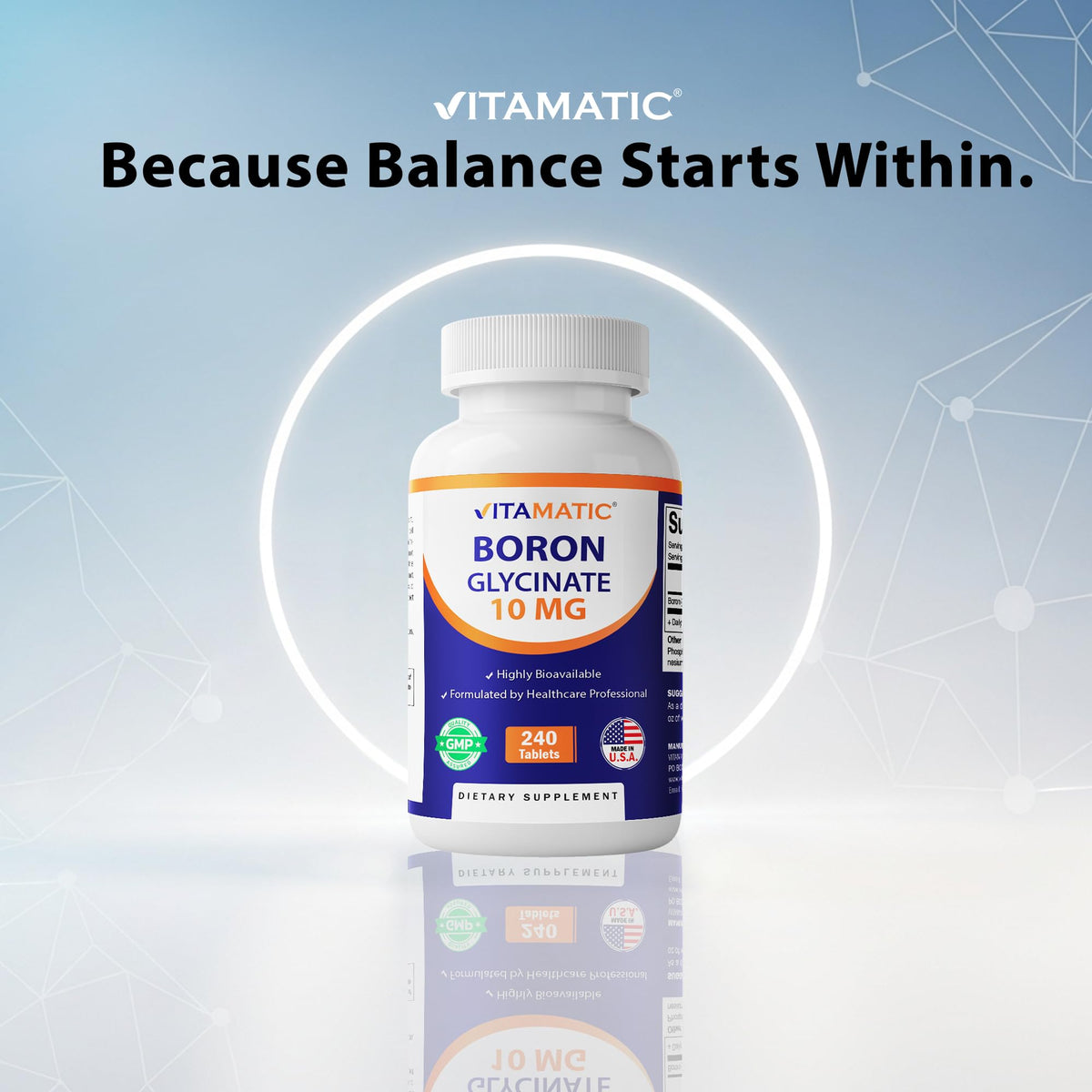 Vitamatic Chelated Boron Glycinate 10mg β 240 Tablets | Supports Hormone Balance & Bone Health