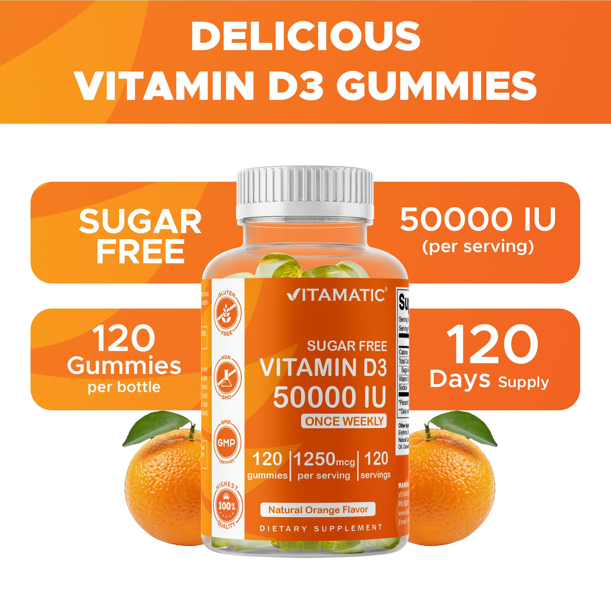 Vitamatic Sugar Free Vitamin D3 50,000 IU Weekly Gummies - 2 Pack