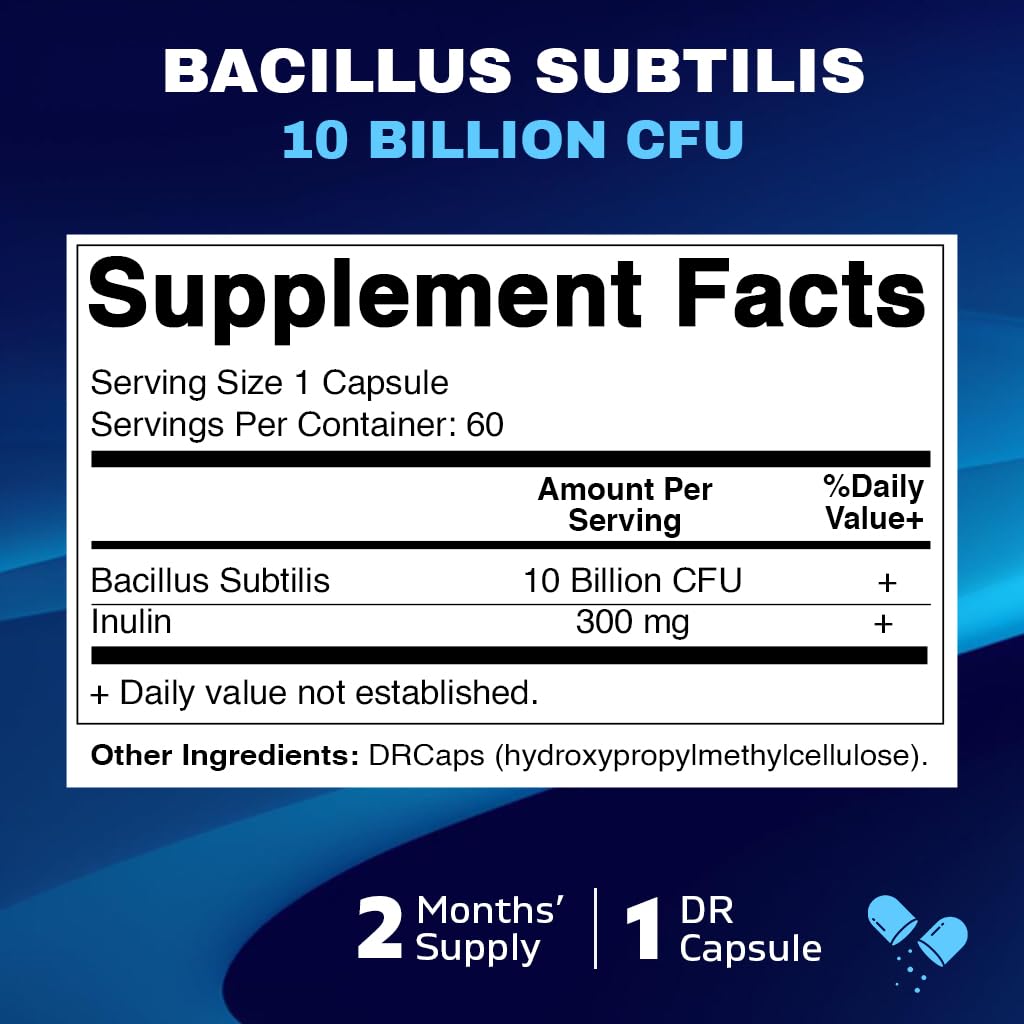 Vitamatic Bacillus Subtilis 10B DR Capsule β 60 Count | Digestive & Immune Health + Prebiotic Inulin