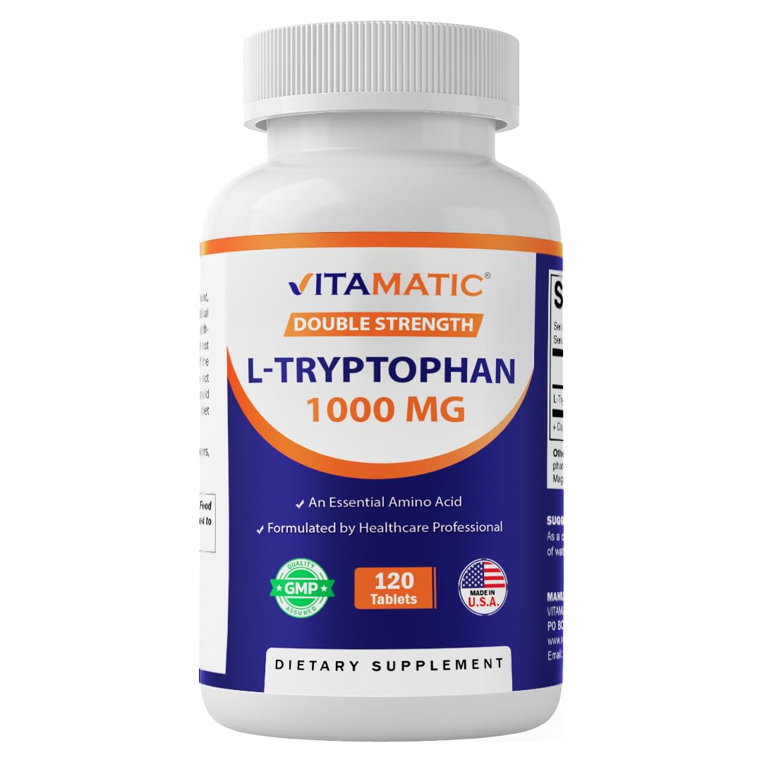 Vitamatic L-Tryptophan 1000mg β 120 Tablets (Pack of 1) | Non-GMO & Gluten Free