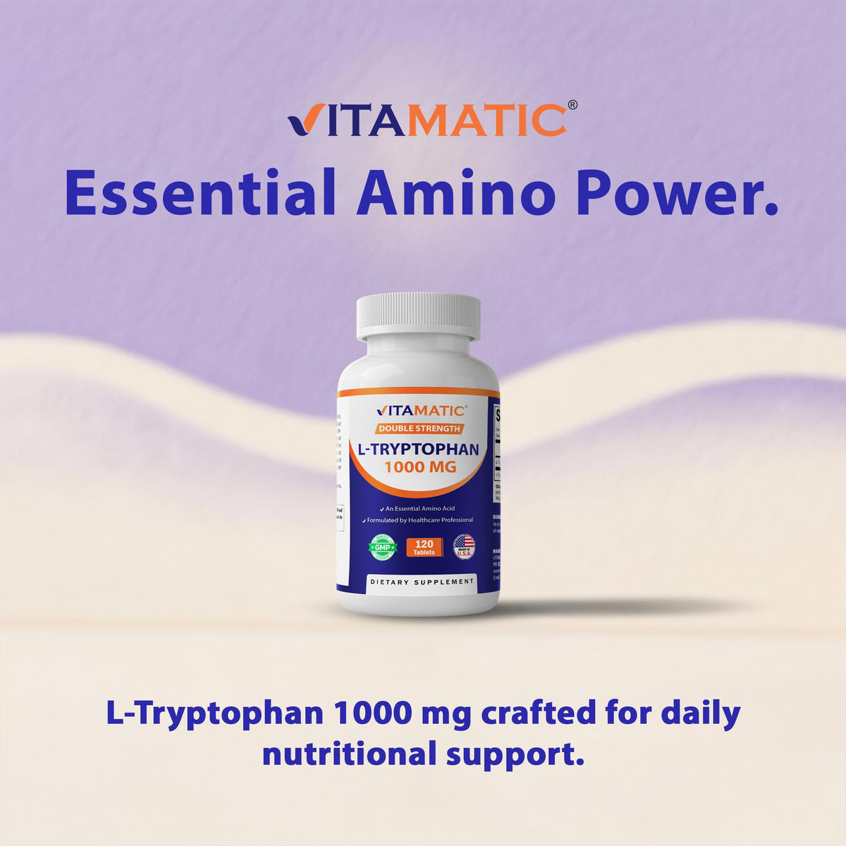 Vitamatic L-Tryptophan 1000mg β 120 Tablets (Pack of 1) | Non-GMO & Gluten Free
