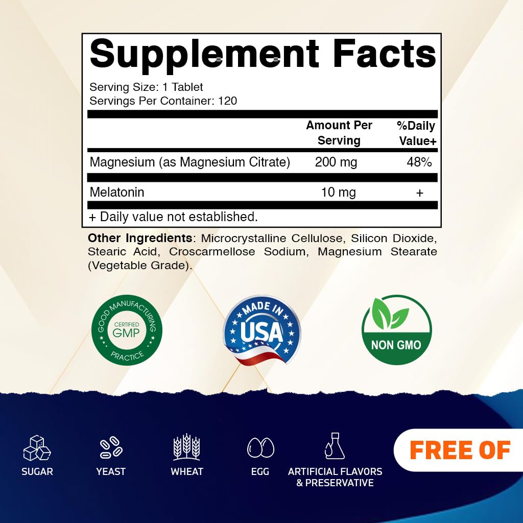 Vitamatic Melatonin 10 mg with Magnesium 200 mg β 120 Tablets | Sleep Support
