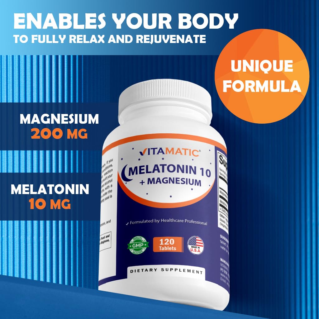 Vitamatic Melatonin 10 mg with Magnesium 200 mg β 120 Tablets | Sleep Support