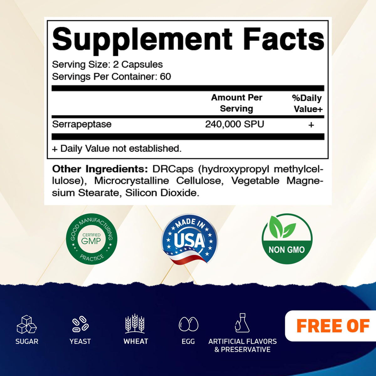 Vitamatic Serrapeptase 240,000 SPU | 120-Count Delayed-Release Enteric-Coated Capsules | Non-GMO, Made in USA
