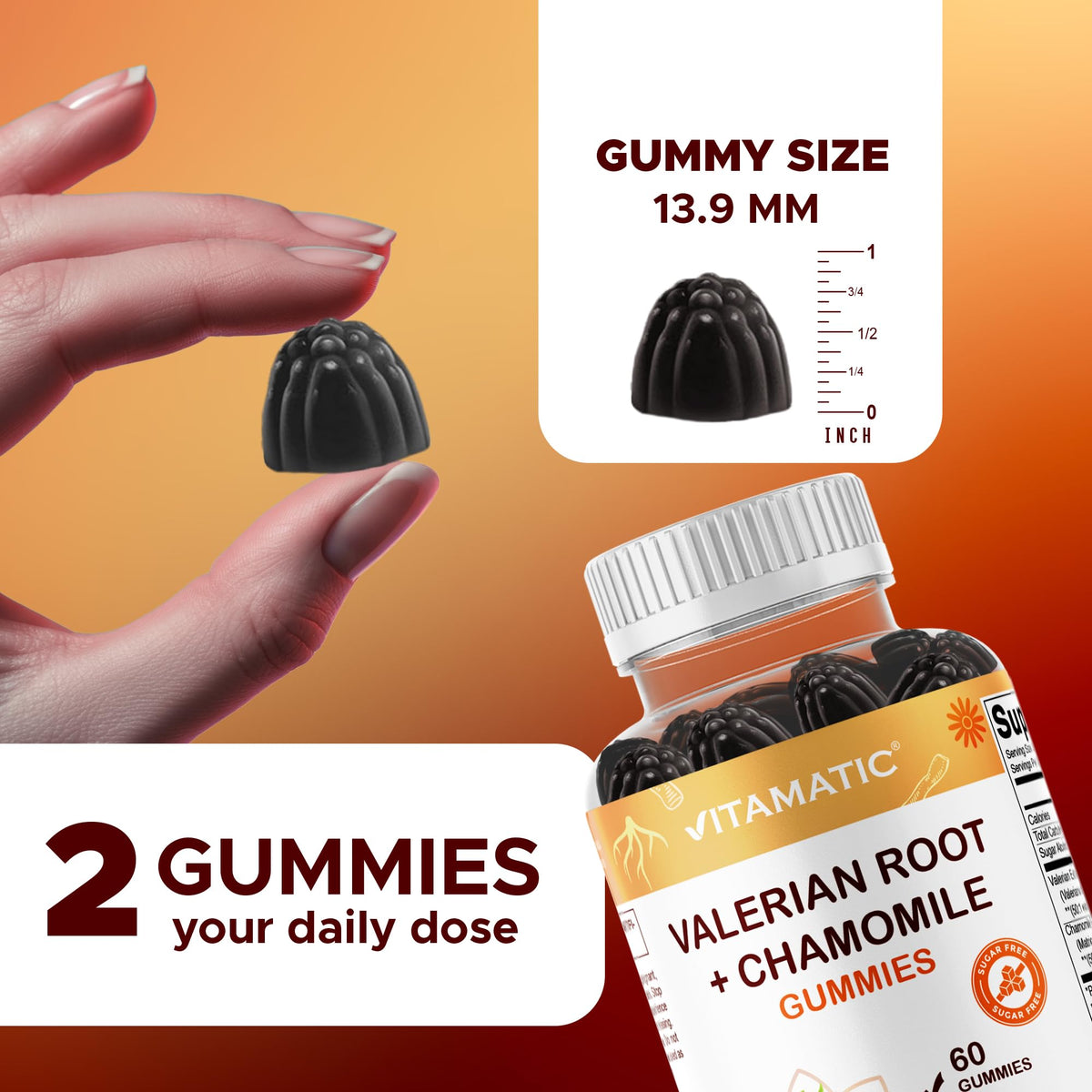 Vitamatic Valerian Root Chamomile Gummies β 6000 mg per Serving, Mixed Berry β 60 Gummies | Non-GMO, Gluten-Free