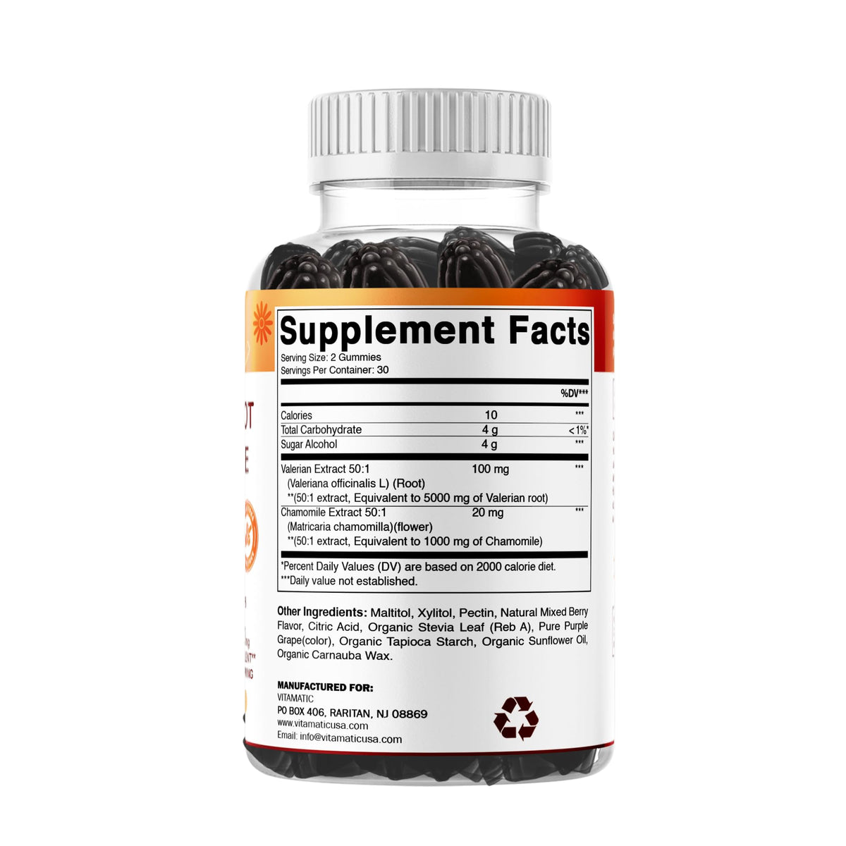 Vitamatic Valerian Root Chamomile Gummies β 6000 mg per Serving, Mixed Berry β 60 Gummies | Non-GMO, Gluten-Free