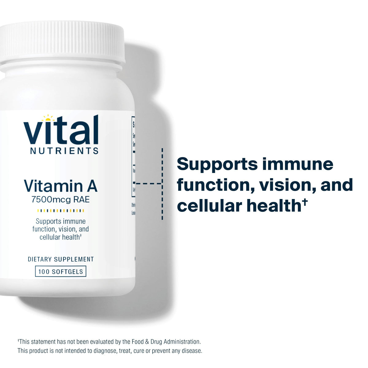 Vital Nutrients Vitamin A 7500mcg RAE β Immune, Vision, Skin Support | 100 Capsules