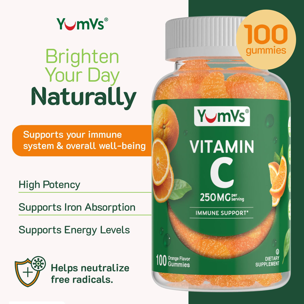 Vitamin C Gummies for Adults β 250 mg Orange Flavor | YumVs VIT C Gummies