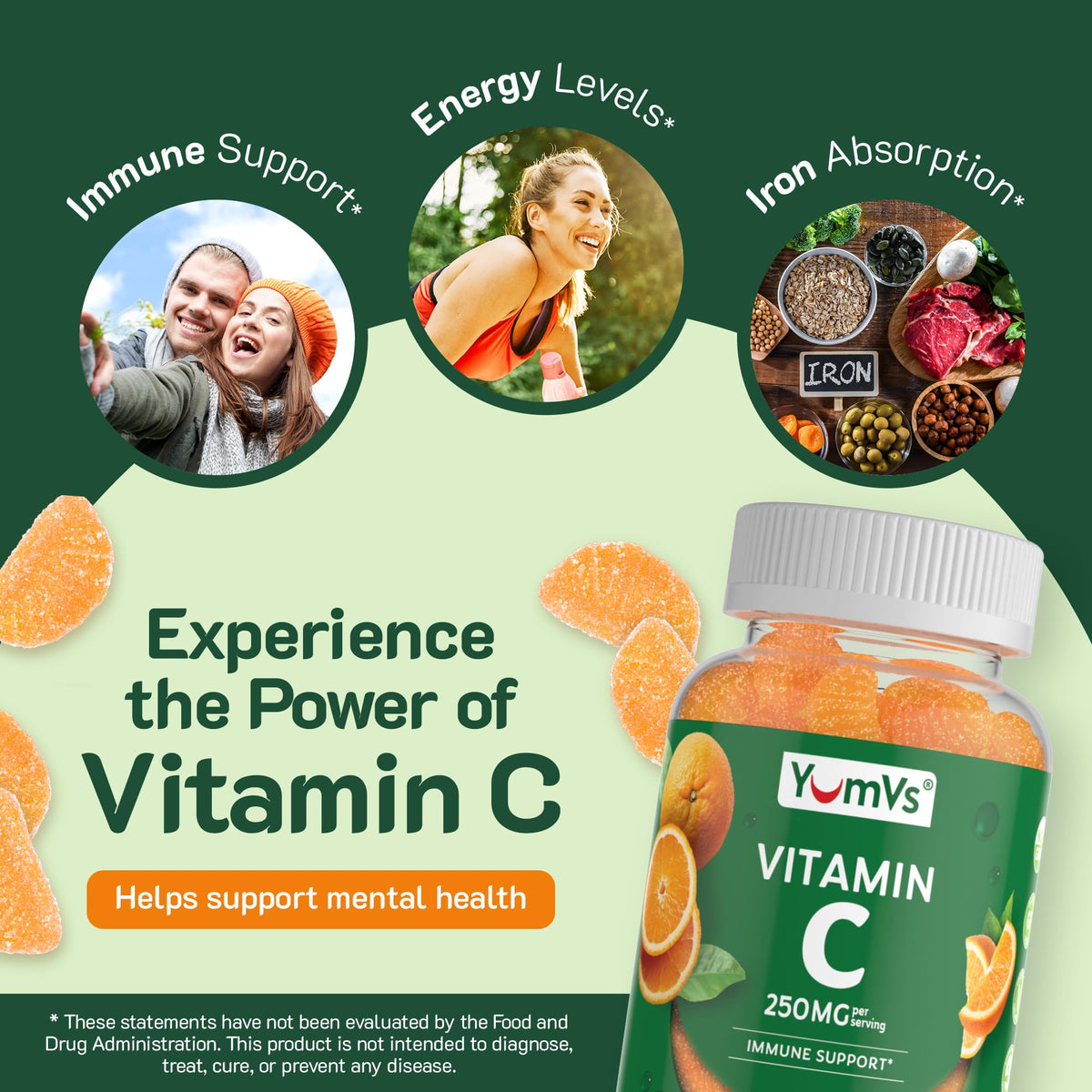 Vitamin C Gummies for Adults β 250 mg Orange Flavor | YumVs VIT C Gummies