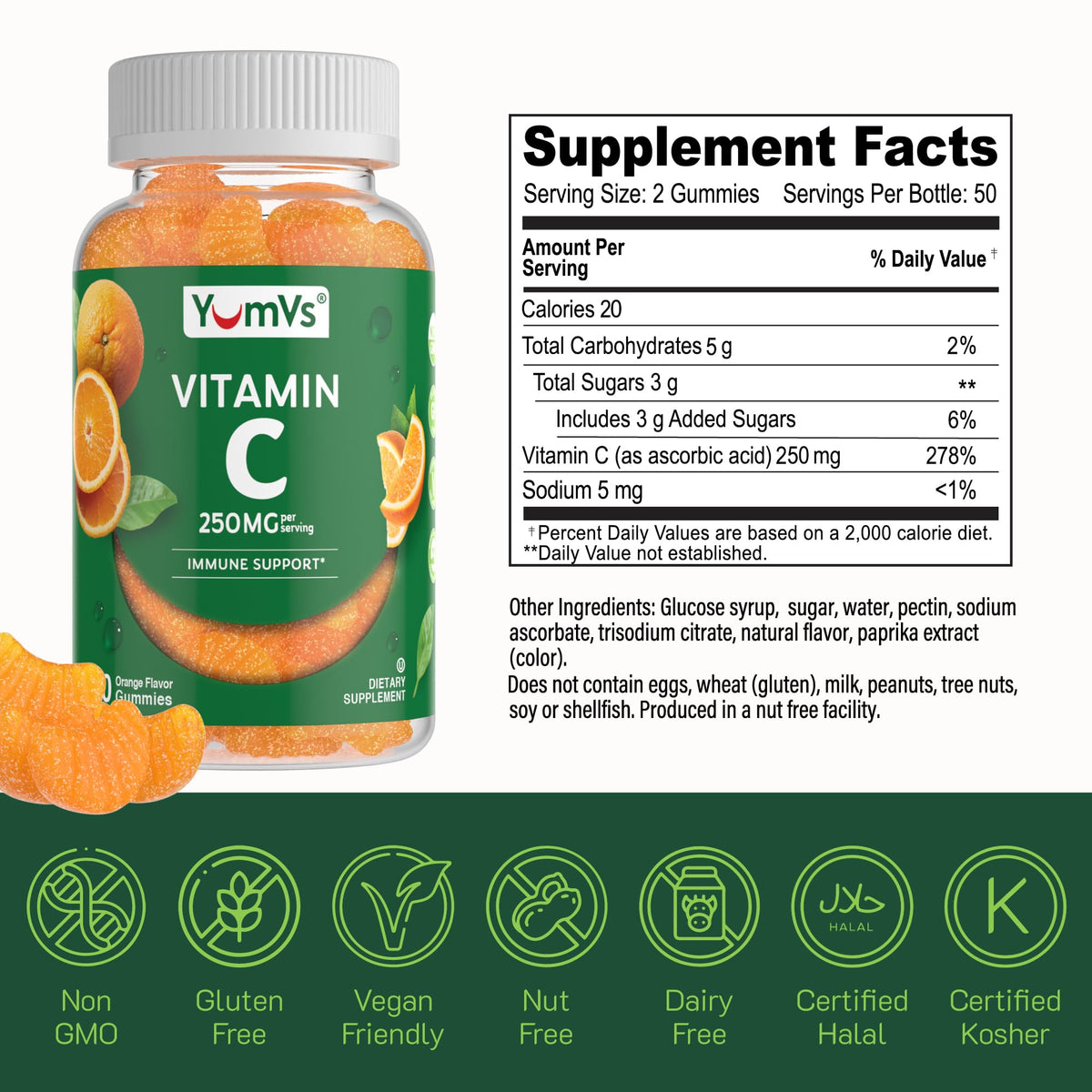 Vitamin C Gummies for Adults β 250 mg Orange Flavor | YumVs VIT C Gummies