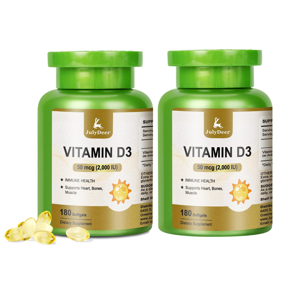 Vitamin D3 2000 IU (50 mcg) 360 Softgels β Immune & Bone Health | Non-GMO, Gluten-Free