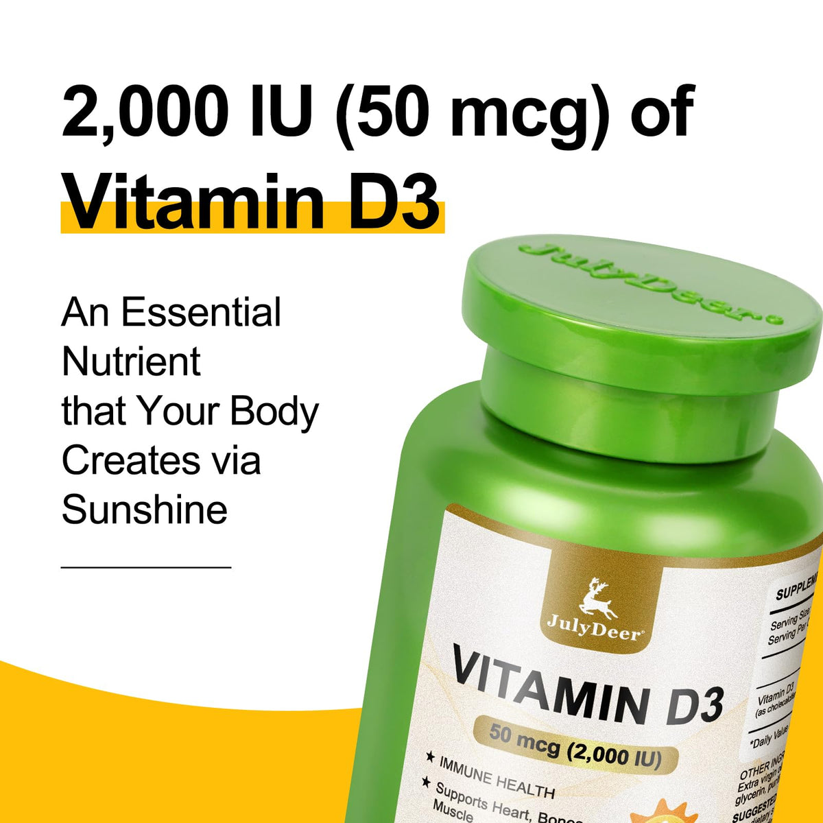 Vitamin D3 2000 IU (50 mcg) 360 Softgels β Immune & Bone Health | Non-GMO, Gluten-Free