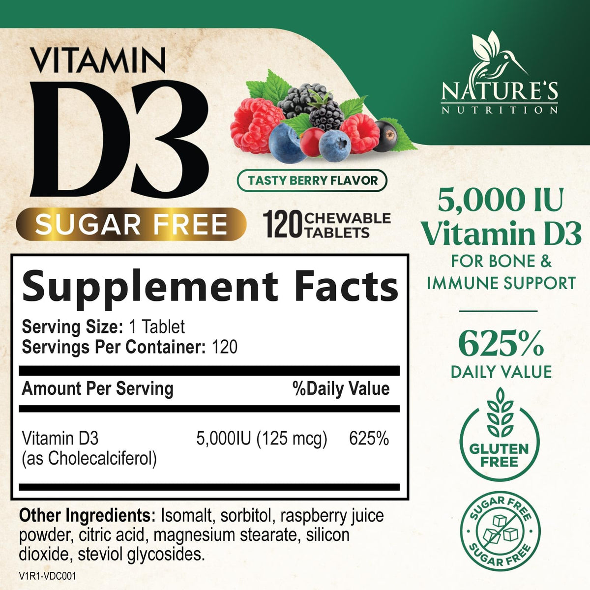 Vitamin D3 5000 IU Chewables β Immune & Bone Support | Nature's Nutrition