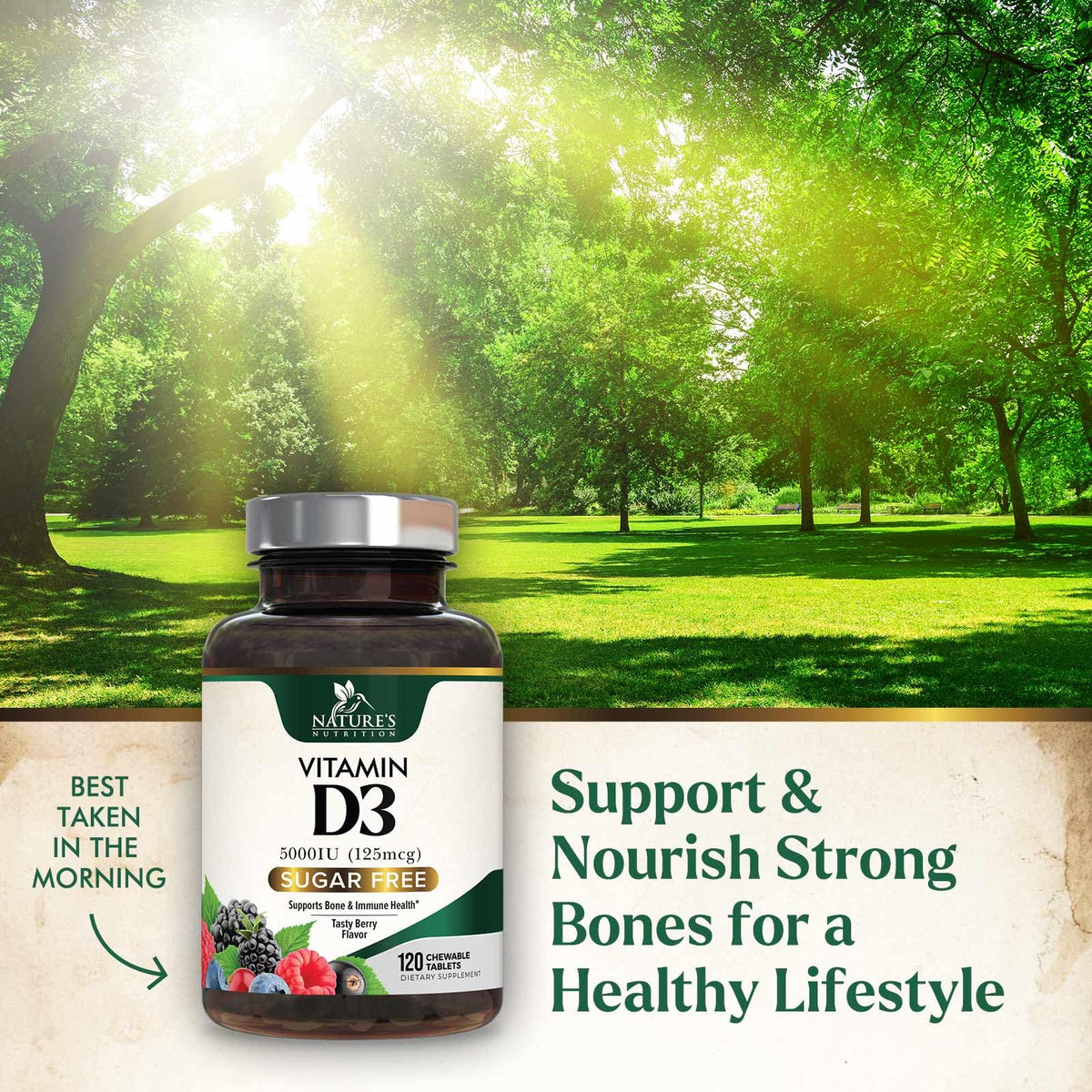 Vitamin D3 5000 IU Chewables β Immune & Bone Support | Nature's Nutrition