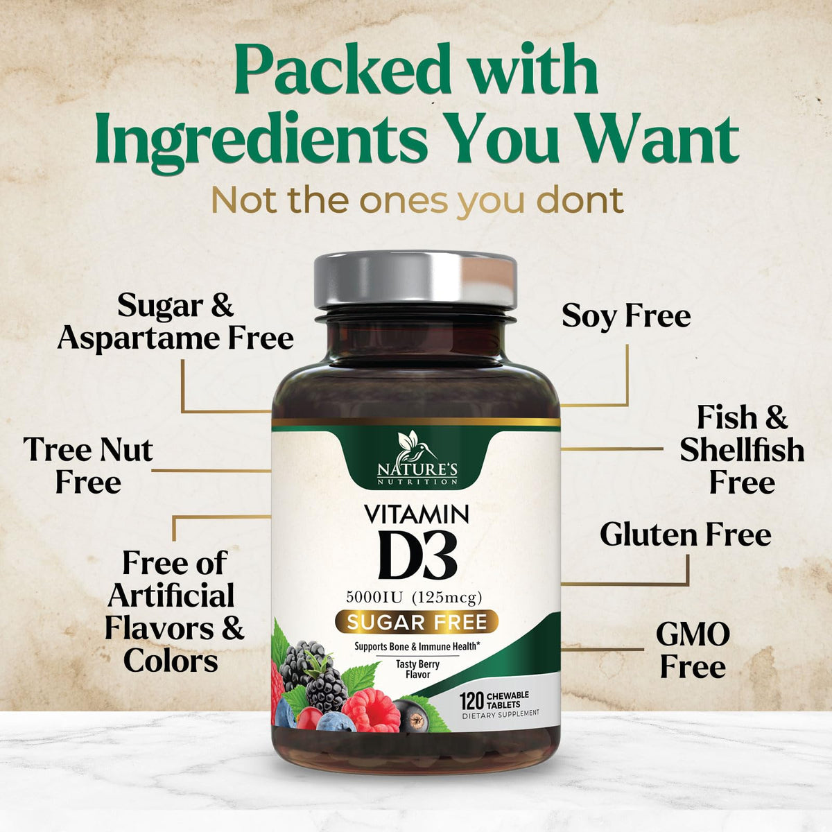 Vitamin D3 5000 IU Chewables β Immune & Bone Support | Nature's Nutrition