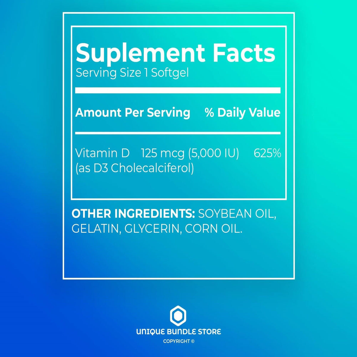 Vitamin D3 5000 IU (125 mcg) Softgels β 250 ct | Bone & Immune Support