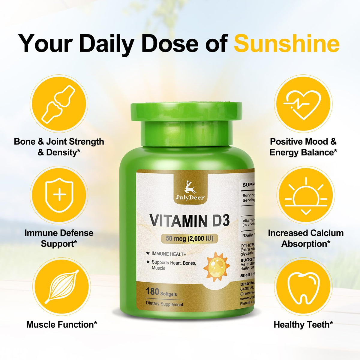 Vitamin D3 2000 IU (50 mcg) 360 Softgels β Immune & Bone Health | Non-GMO, Gluten-Free