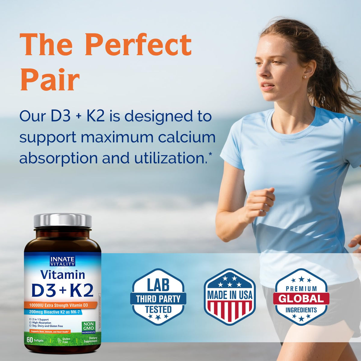 Innate Vitality D3 K2 Softgels β 10,000 IU D3 + 200 mcg MK-7 | 60 Softgels