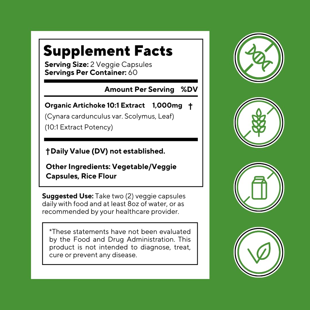 Vitapia Organic Artichoke Extract Supplement – Liver Health & Digestion, 120 Vegan Capsules