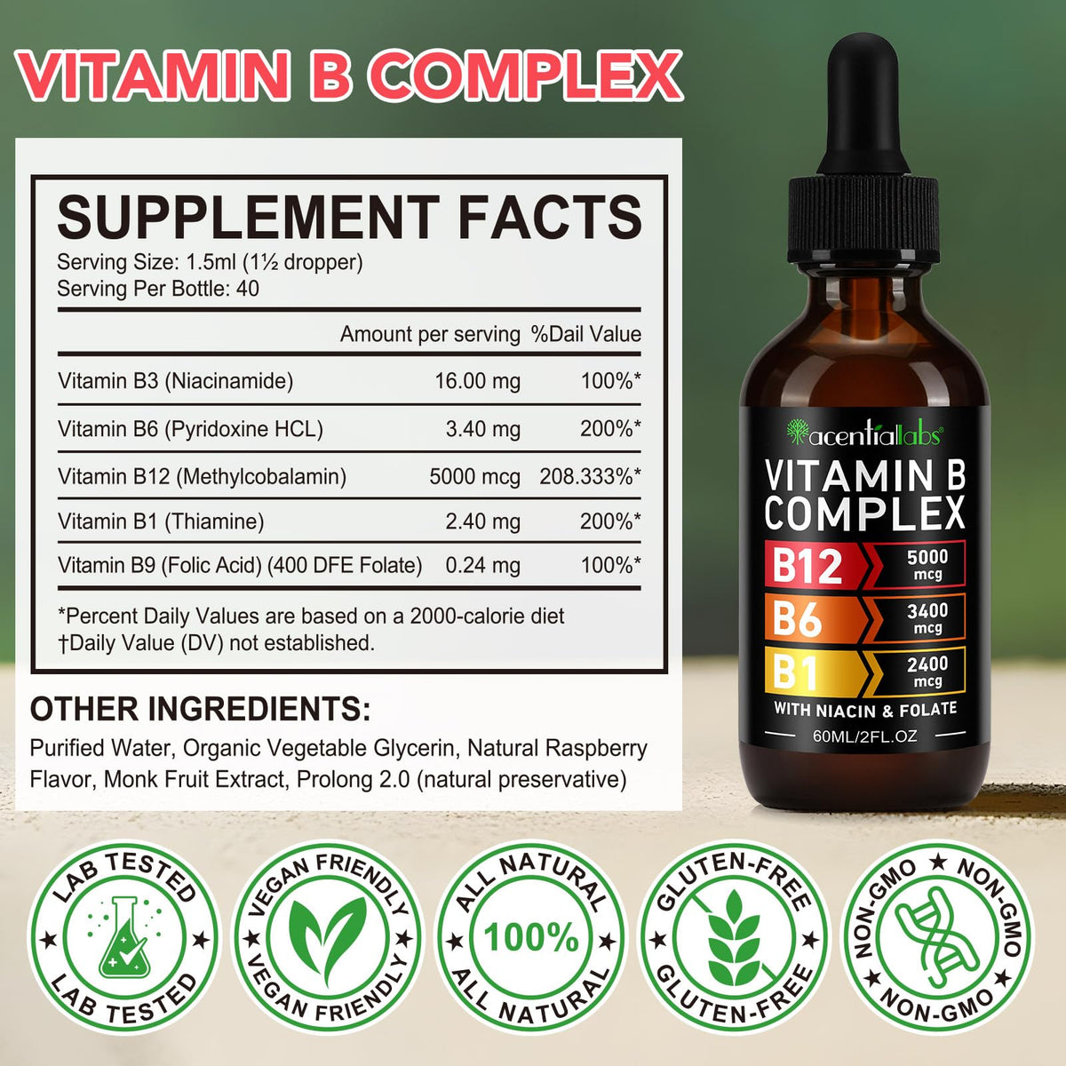 VOGSIG Vitamin B Complex Liquid Drops β Organic B Vitamins for Women, Vegan & Gluten Free
